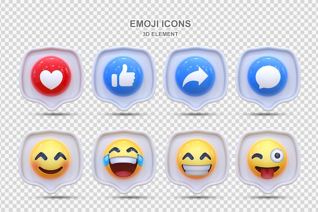 Set di emoticon 3D di reazione sui social media