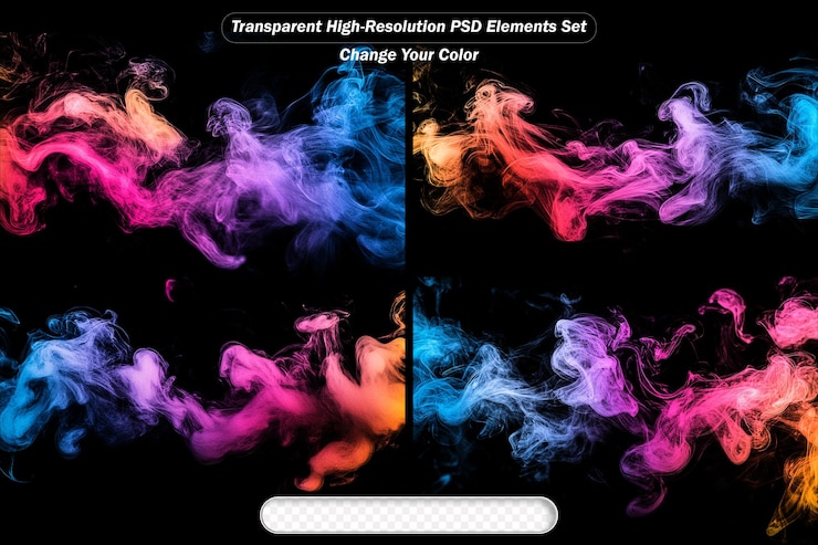 PSD set di fumo colorato su sfondo nero