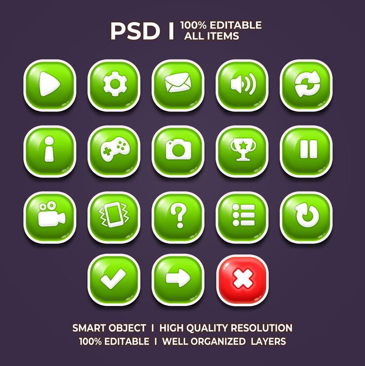 PSD set di gioco ui game ui set game ui button game button game ui psd game ui template icona del gioco
