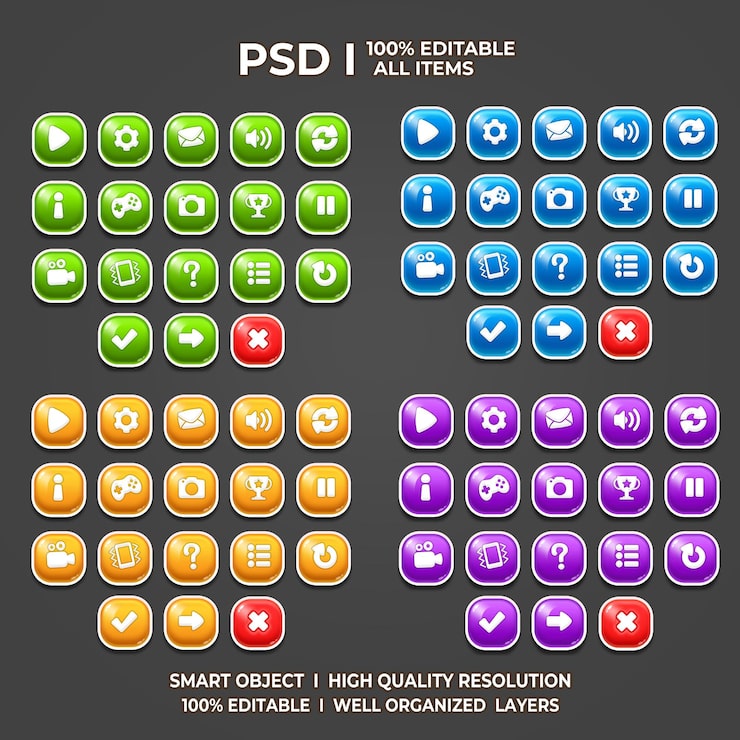 PSD set di gioco ui game ui set game ui button game button game ui psd game ui template icona del gioco