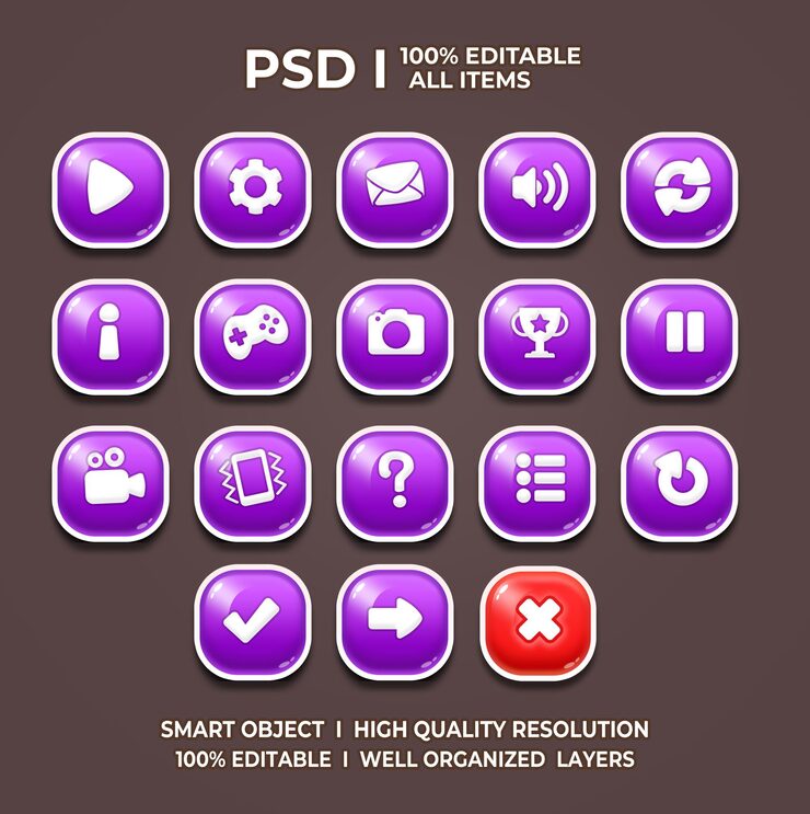 PSD set di gioco ui game ui set game ui button game button game ui psd game ui template icona del gioco