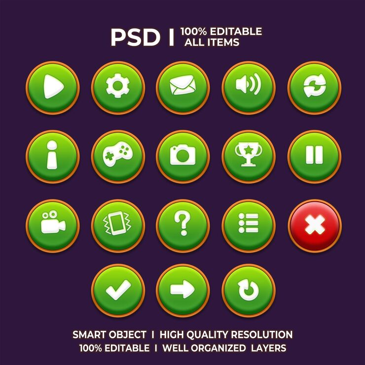 PSD set di gioco ui game ui set game ui button game button game ui psd game ui template icona del gioco