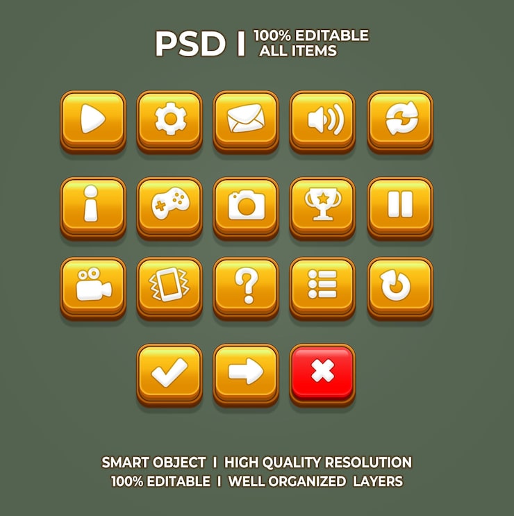 PSD set di gioco ui game ui set game ui button game button game ui psd game ui template icona del gioco