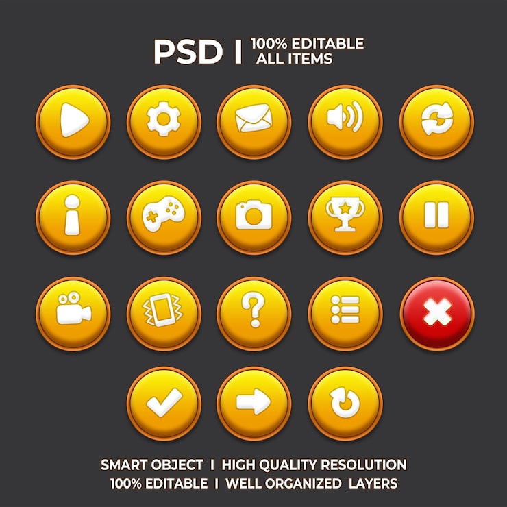 PSD set di gioco ui game ui set game ui button game button game ui psd game ui template icona del gioco