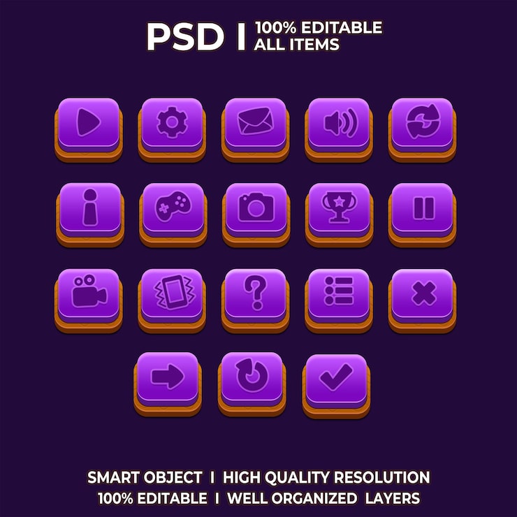 PSD set di gioco ui game ui set game ui button game button game ui psd game ui template icona del gioco