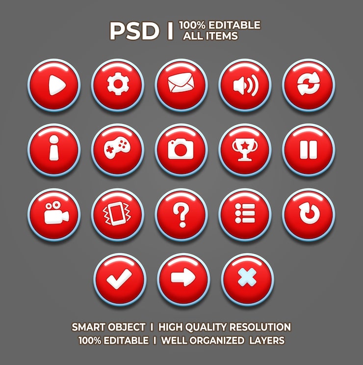 PSD set di gioco ui game ui set game ui button game button game ui psd game ui template icona del gioco