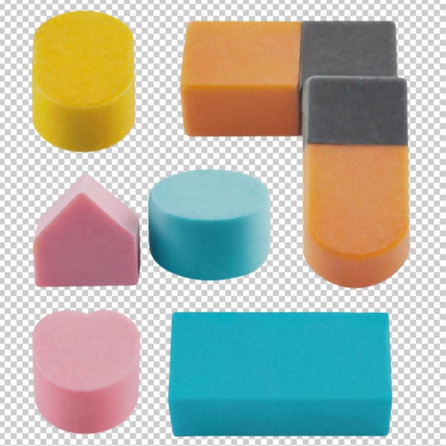 Set di gomme scolastiche isolate su uno sfondo trasparente