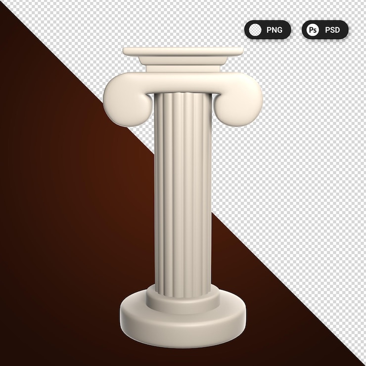 PSD set di icone 3d di manufatti culturali con colonne storiche per banner e design uxui