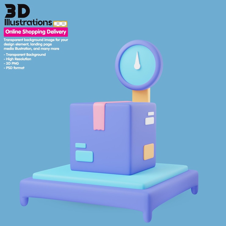 PSD set di icone 3d per la consegna degli acquisti online con consegna in scala di scatole psd