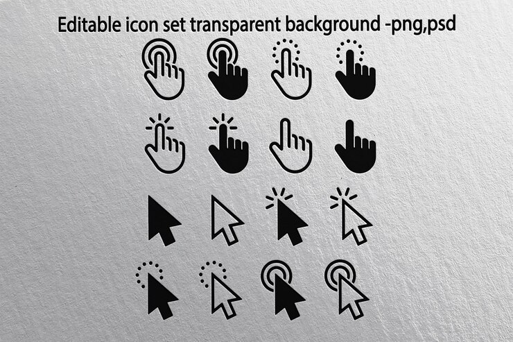 PSD set di icone di clic manuale e cursore modificabili