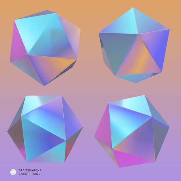 Set di icone di rendering 3D di forme geometriche con illustrazione olografica a gradiente olografico