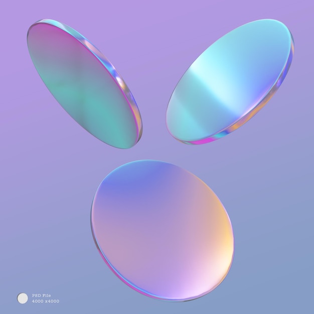 Set di icone di rendering 3D di forme geometriche con illustrazione olografica a gradiente olografico