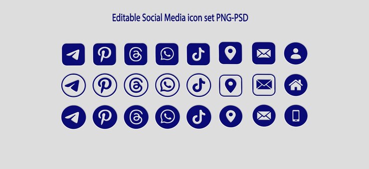PSD set di icone di social media modificabili png-psd