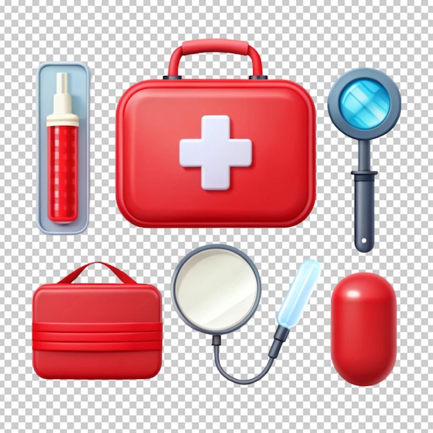 set di icone mediche kit di pronto soccorso borsa maschera ingrandire isolato sul bianco
