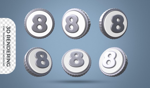 Set di icone numero 8 rendering 3d sfondo trasparente