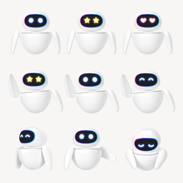 Set di icone robot carine ed espressive psd
