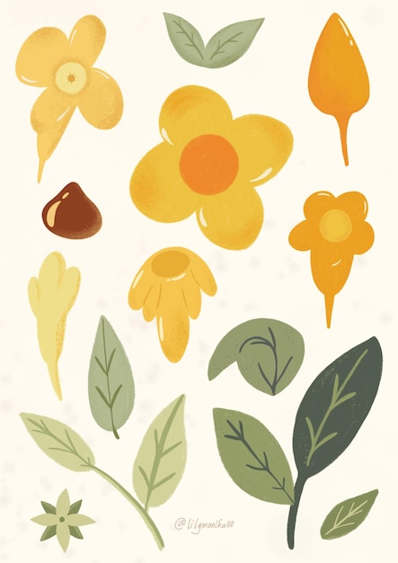 Set di illustrazioni di motivi floreali gialli