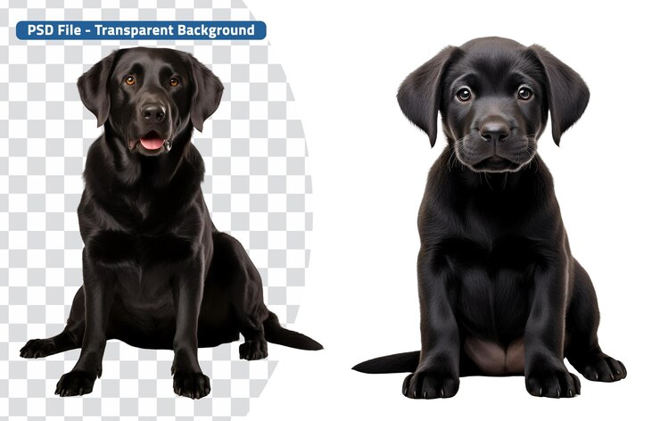 PSD set di labrador puppy e labrador adulto seduti