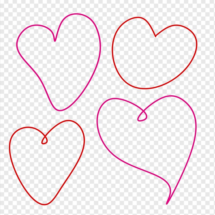 PSD set di linee di cuori forma fluida disegno rosso colore rosa linea di cuori icona collezione forma valentine