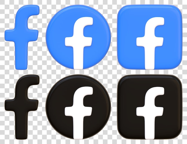 Set di logo di Facebook in diversi stili illustrazione di rendering 3D