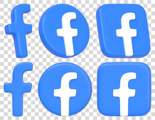 Set di logo di Facebook in diversi stili illustrazione di rendering 3D