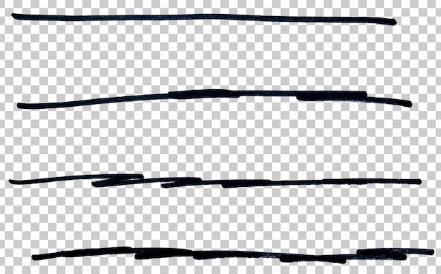 Set di marcatori neri disegnati a mano con penna, linea di tratto, sfondo trasparente, elemento di design sottolineato