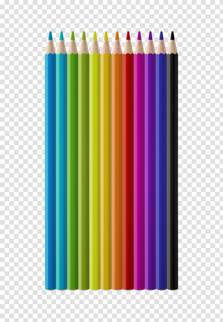 PSD set di matite in legno color arcobaleno isolate su sfondo bianco