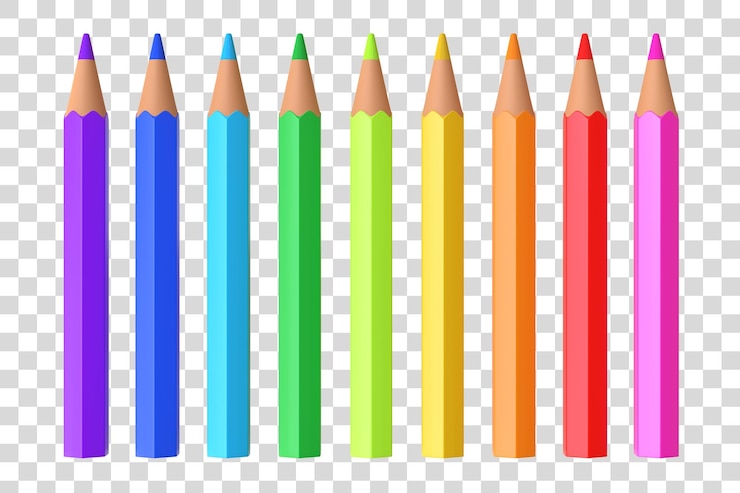 PSD set di matite o pastelli multicolori realistici isolati su sfondo bianco illustrazione del rendering 3d