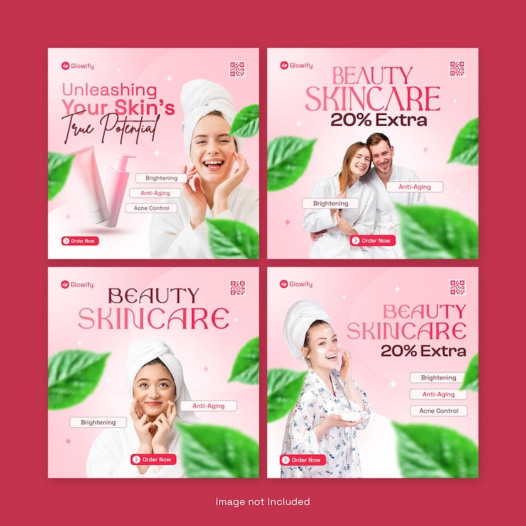 PSD set di modelli di post per la cura della pelle cosmetica su instagram