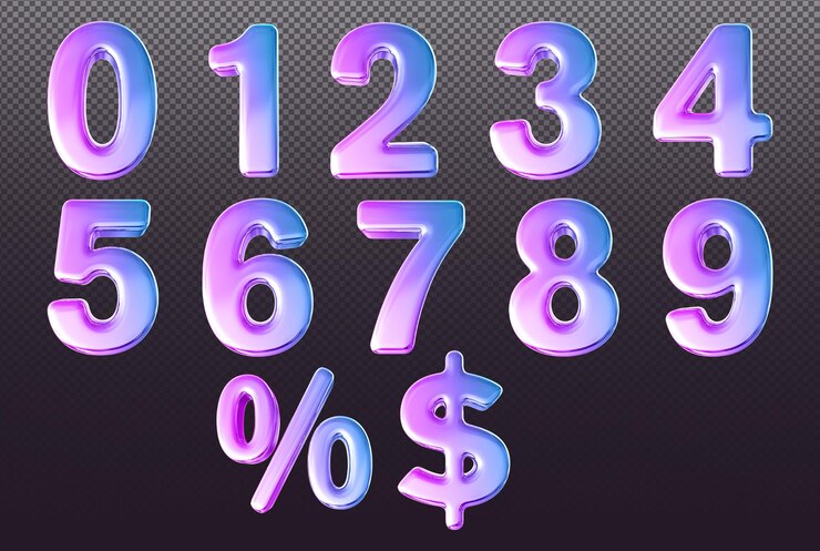 PSD set di numeri 3d in gradiente