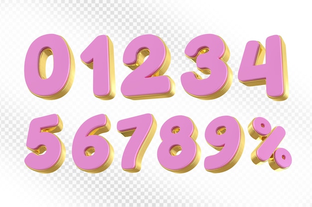 Set di numeri rosa 3D