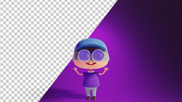 Set di personaggi dei cartoni animati occhiali per realtà virtuale rendering 3d Ragazzo divertente con occhiali per realtà virtuale