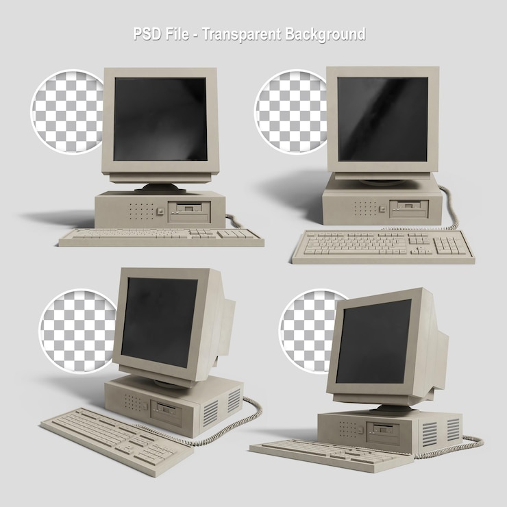 PSD set di personal computer retrò realistico