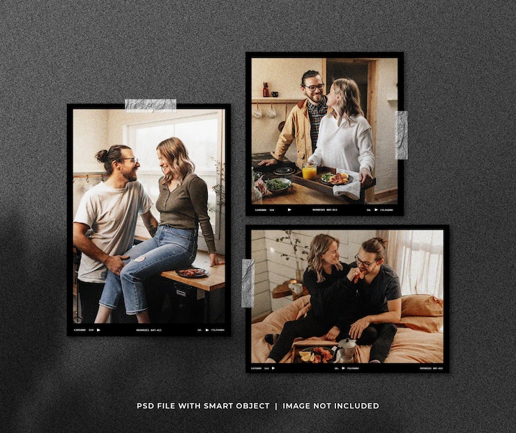 PSD set di polaroid photo mockup con shadow overlay