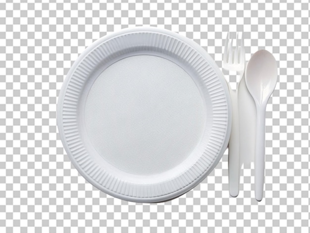 set di posate di piastra bianca forchetta cucchiaio e coltello isolato su bianco