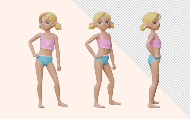 Set di posture della ragazza con rendering 3D