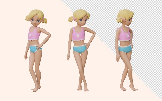 Set di posture della ragazza con rendering 3D