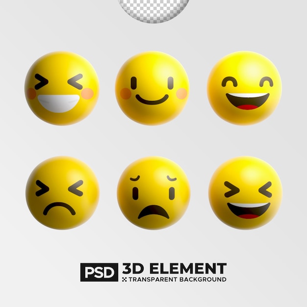 Set di rendering 3D di emoji isolati su bianco