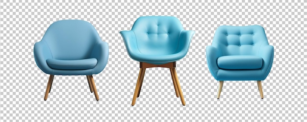 Set di sedia moderna blu su sfondo trasparente