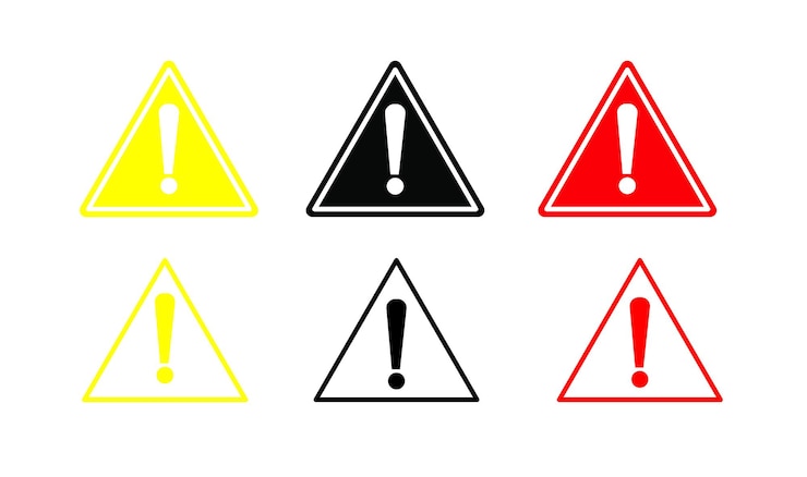 PSD set di segnali di avvertimento triangolari con segni di esclamazione giallo rosso nero icone di contorno