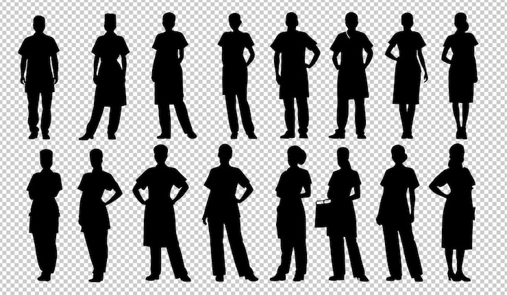 PSD set di silhouette di operatori sanitari png