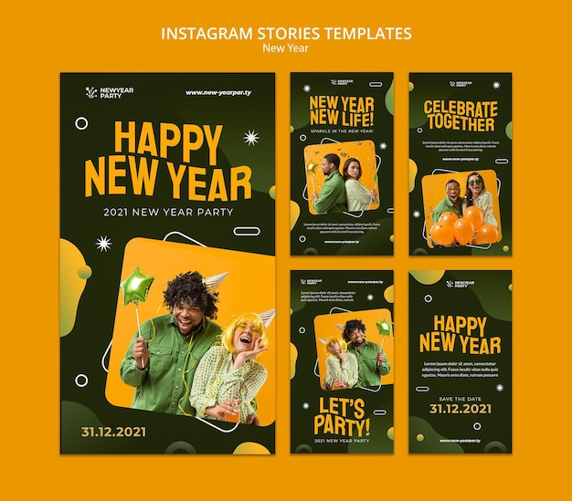 Set di storie di instagram di felice anno nuovo