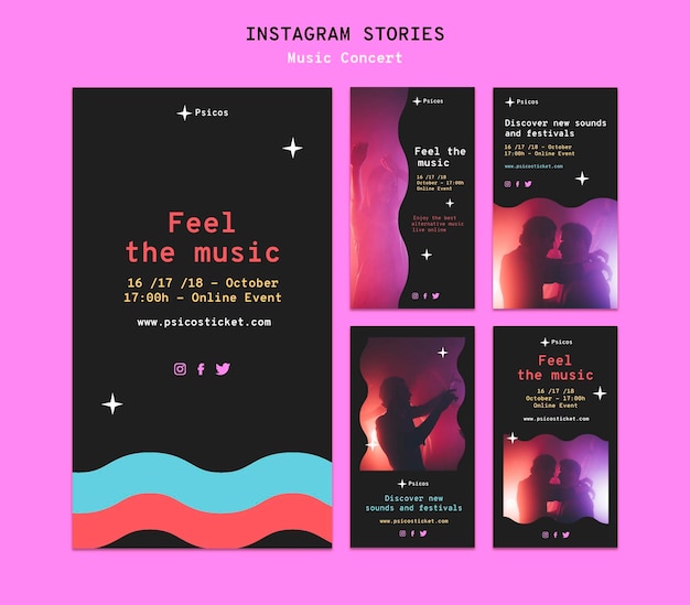 Set di storie sui social media di concerti di musica