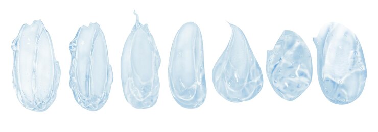 set di strisci di gel cosmetico blu trasparente su uno sfondo vuoto