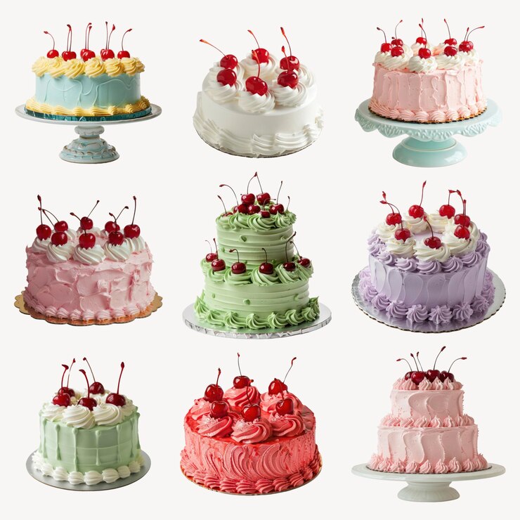 PSD set di torte colorate con coperta di ciliegio