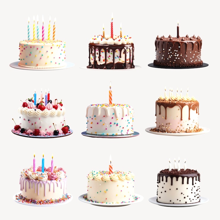 PSD set di torte di compleanno colorate