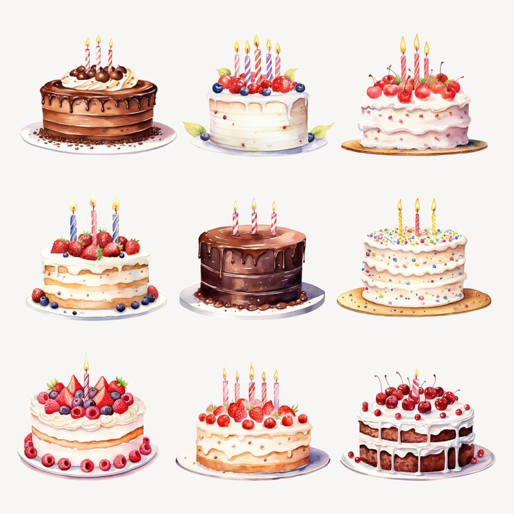 PSD set di torte di compleanno colorate