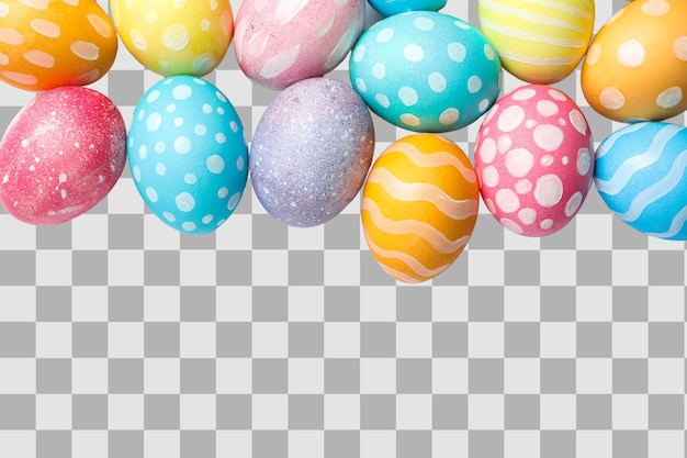 Set di uova di Pasqua dipinte in PNG con spazio per il testo isolato su sfondo bianco