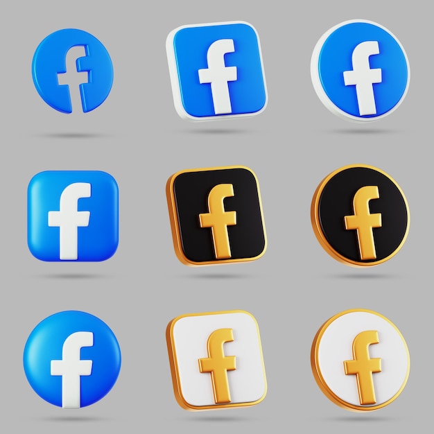 Set di vari tipi di icone 3D per il social network Facebook