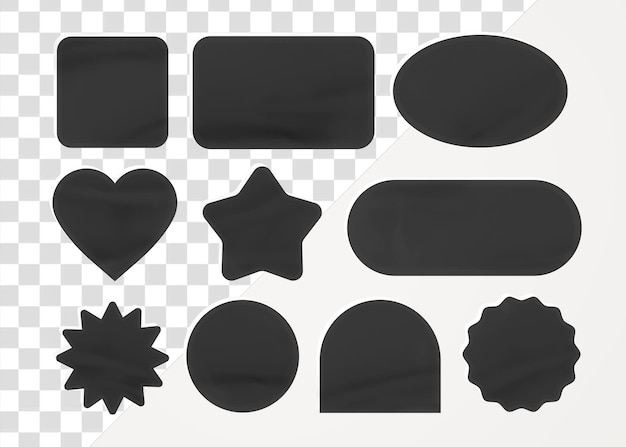Set elemen png stiker lencana hitam latar belakang transparan